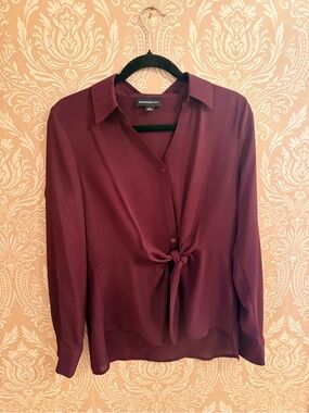 Hope and Ivy Burgundy Tie-Front Blouse